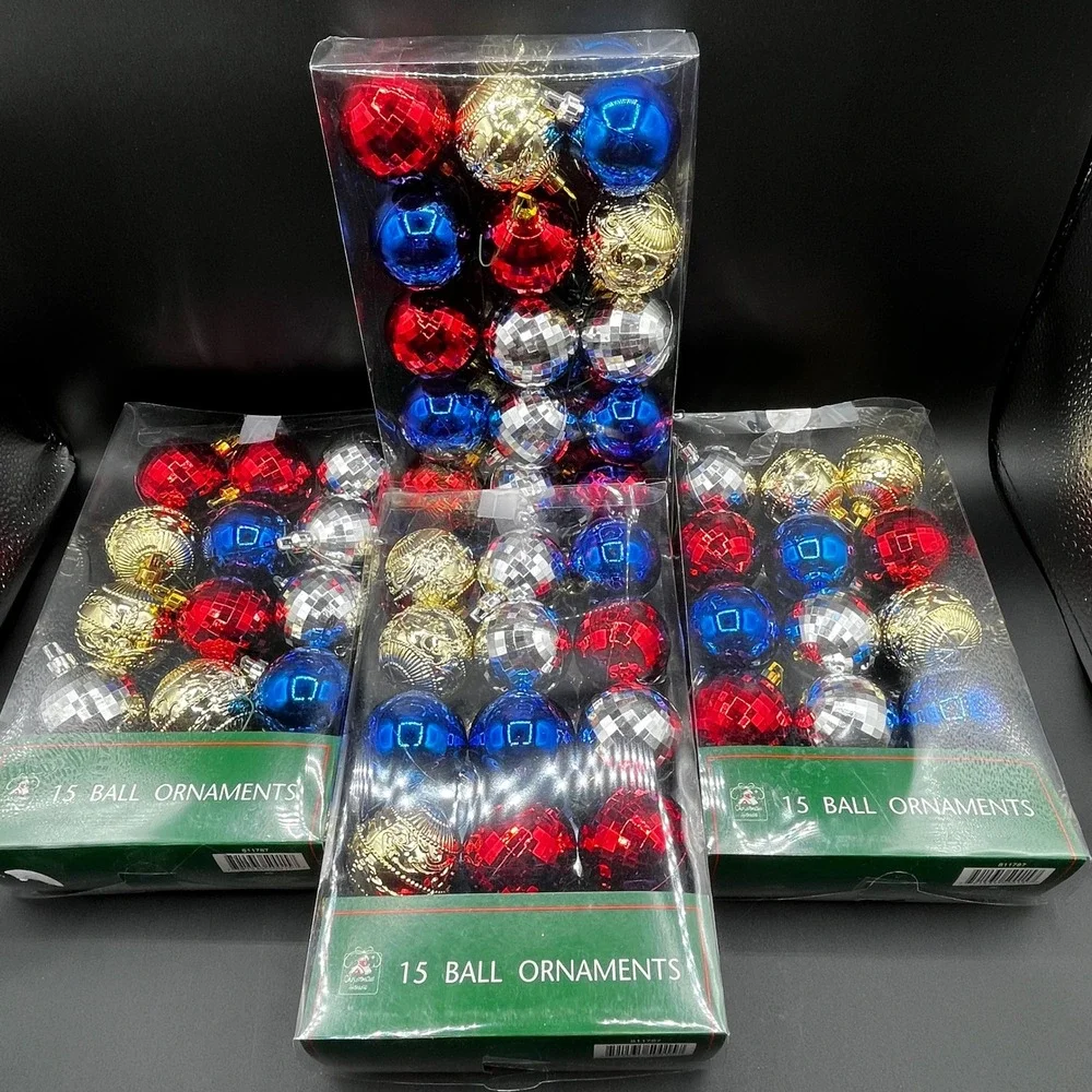 Christmas House 60ct Ball Ornaments Red Blue Silver Gold Disco Faceted 4 Packs